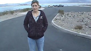 Public 18-years-old bitch blowing on hard knob