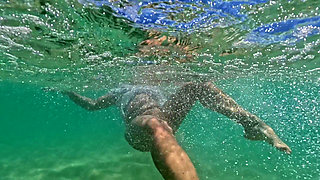 MILF Underwater in Sheer White T-shirt No Panties, Bare Pussy & Ass Close-ups