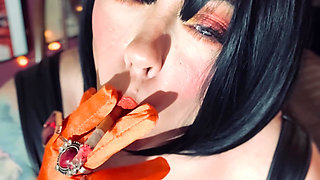 Hot Wife Tina Snua Smoking A Cork 100 Cigarette In Satin Gloves & Jewellery