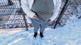 Busty girl naked titslapping in smow