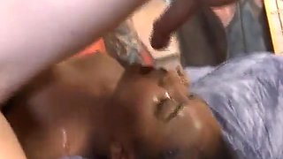 Black Ghetto Whore Gagging On White Dicks In A Threesome