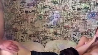 Two horny Russian sluts suck and ride hard cocks