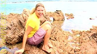 European Blonde Finger Fucked On Public Beach