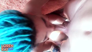 Cute teenager sucks huge knob and rough twat bang with facial
