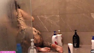 BIG TIT Big Fat ASS Tattooed Amateur Milf Spreading Her Tight Pussy Fingering and Foot Rubbing in The Shower Until She Cums Everywhere - Melody Radford