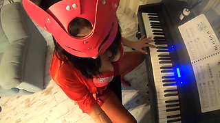 Hot Step-mom Feeding Her Ass and Pussy with Piano Teacher