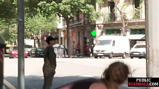 Useless slut public fucked and whipped after casting