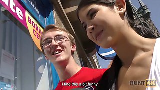 Youthful chick Lady Dee rides a stud's shaft while her submissive cuckold watches