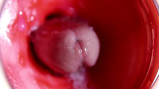 Crazy ASMR cumshot inside pussy caught on camera from the inside
