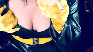 Your Leather Clad Mistress Tina Snua Smokes One Cork 100 Cigarette In Satin Gloves - Listen To The Squeak Of My Leather!