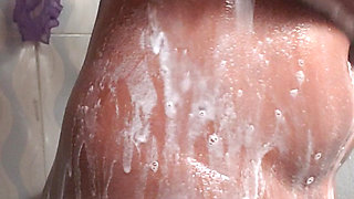 In the Shower Bathing, Massaging Boobs and Fingering Pussy Ass in Doggy Style