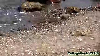 Euro college nymphos drilled at the beach