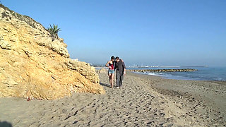 Skinny whore takes cock on the beach