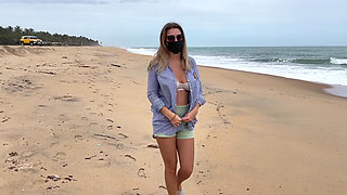 Blonde with Big Tits Walking Topless Outdoor