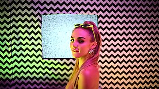 Slutty blondie takes off her stockings