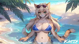 Furry girls nude and bikini at beach part 1 (Ai model)