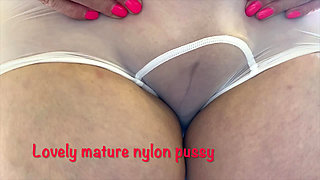 Mrs Mature Feet wearing really sheer panties