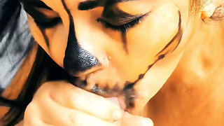 Possessed hot neighbor makes the best blowjob with cum in her mouth and swallows it all. ASMR Moaning and swallowing cum