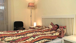 Old mother girlfriend wakes him up for taboo sex