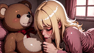 3d anime kawaii blonde girl is fucked by her big teddy bear