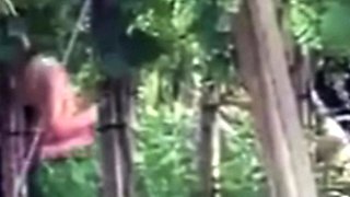 Spying blonde hooker fucking in the woods
