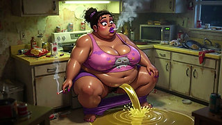 Very Pregnant BBW Smoking While Peeing - Big Belly & Dripping Pussy