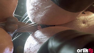 Ada Wong & Ashley Graham - Doggystyle Threesome in Mini-skirt - 3D Porn Animation