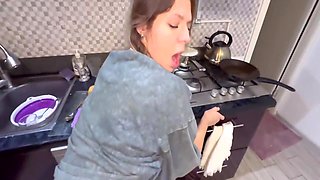 Dormmate-girl Gets Cum In Mouth And Hair While There Is In The Kitchen Except Us 12 Min