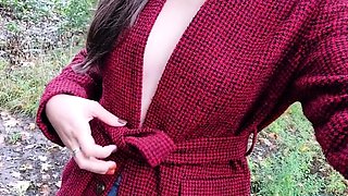 Risky Public Walk - Autumn Park Nudity