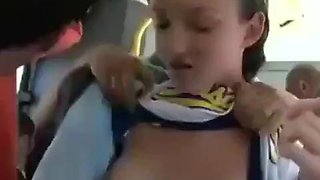 Asian guys fuck white cheerleader on bus