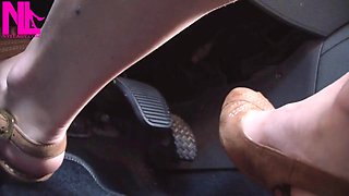 Revving and Driving in Light Brown Peeptoe Sandals