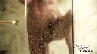 Rachel gets soaking wet in this shower tease