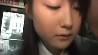 Asian Schoolgirl Gives Handjob On Bus