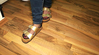 Nylons & Tight Jeans - Dangling in Classic Sandals