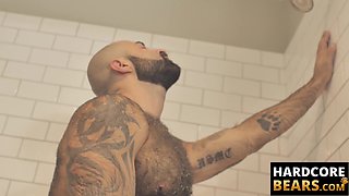 HardcoreBears.com - Bear washes his furry body and spanks his thick beefy ass