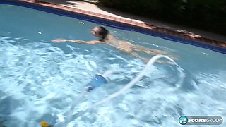 Tiffany cane's tight snatch gets fingered in the pool while flaunting her massive tits and bbw glory.