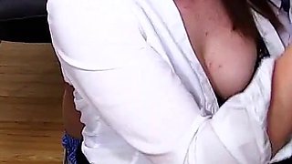 Nympho Redhead Secretary Is Fucking Horny After Work so She Rewards Her Older Co-workers with a Gangbang Party