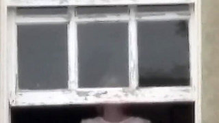 Tits in Hotel Window Very Public Julie Cunningham Flashing Huge Natural 38F Tits