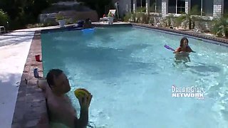 Bare-chested pool party with sweethearts