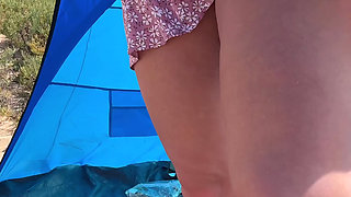 Flashing Pussy Outdoors in a Wrap Dress No Panties