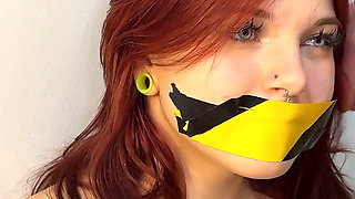 A Slave in Duct Tape with a Mouth Full of Cum