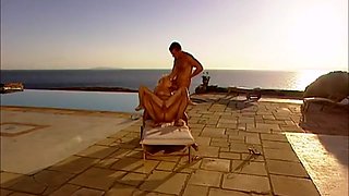 Carla Has Threesome Sex with a Couple of Guys out by the Pool