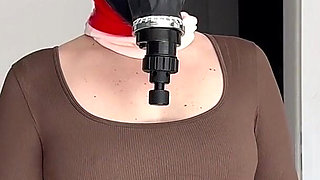 Gas Mask and Pantyhose Layering, Tits BDSM Play