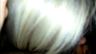 Blindfolded British Blonde MILF Sucks Cock