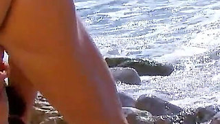 Horny skinny MILF Kathylee fucked hard by lifeguard on the beach with condom