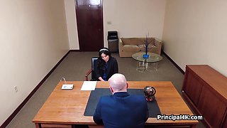 Mature teacher gags on bosses big cock at the office