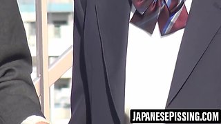 Watch as schoolgirls get frisky in public, pissing and getting each other off