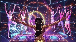 AI- DJ Girls in Private Exclusive Party - Beach Sunset + Tron Futuristic  + Tokyo Neon