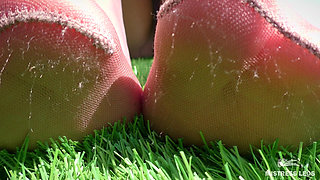 Sky-high Sole Seduction: Teasing Toes From Sheer to Black on the Rooftop