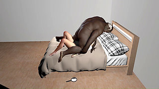 Young Pretty Woman With Big Boobs Deepthroated By a Black Old Man